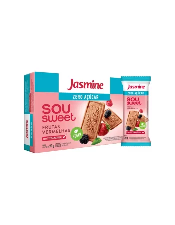 Biscoito Zero Açucar Sou Sweet Frutas Vermelhas - Jasmine - Caixeta Com 3 Unidades De 30G