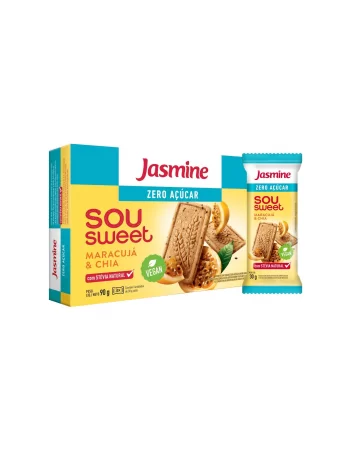 Biscoito Zero Açucar Sou Sweet Maracuja E Chia - Jasmine - Caixeta Com 3 Unidades De 30G