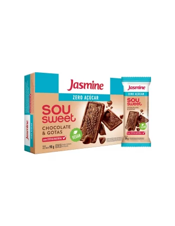 Biscoito Zero Açucar Sou Sweet Chocolate Gotas - Jasmine - Caixeta Com 3 Unidades De 30G