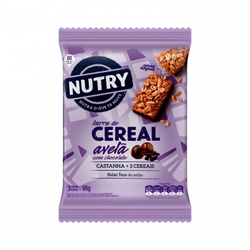 Barra De Cereais Nutry Avelã E Chocolate - Nutrimental - Caixeta Com 3 Unidades De 22G