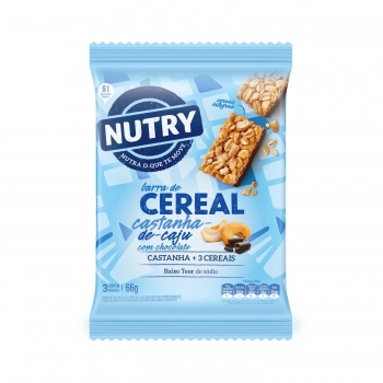 Barra De Cereais Nutry Castanha De Cajú E Chocolate - Nutrimental - Caixeta Com 3 Unidades De 22G