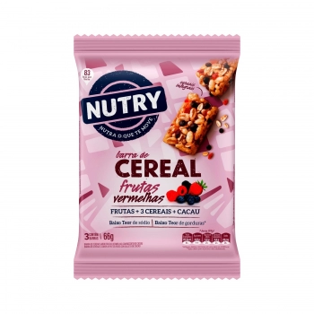 Barra De Cereais Nutry Frutas Vermelhas - Nutrimental - Caixeta Com 3 Unidades De 22G