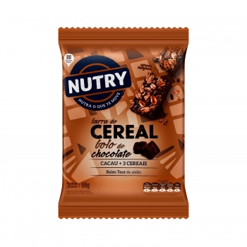 Barra De Cereais Nutry Bolo De Chocolate - Nutrimental - Caixeta Com 3 Unidades De 22G