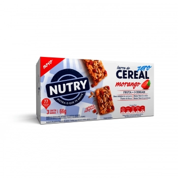 Barra De Cereais Nutry Zero Açucar Morango - Nutrimental - Caixeta Com 3 Unidades De 22G