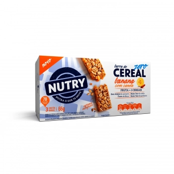 Barra De Cereais Nutry Zero Açucar Banana E Canela - Nutrimental - Caixeta Com 3 Unidades De 22G
