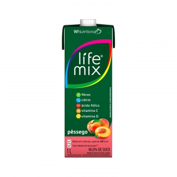 SUCO BAIXA CALORIA PESSEGO - 40% SUCO INTEGRAL - LIFE MIX - 1 LITRO