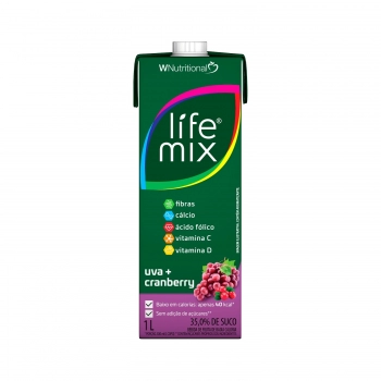 SUCO BAIXA CALORIA UVA E CRANBERRY - 35% SUCO INTEGRAL - LIFE MIX - 1 LITRO
