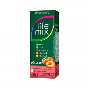 SUCO BAIXA CALORIA PESSEGO - 40% SUCO INTEGRAL - LIFE MIX - 200 ML