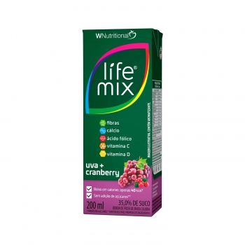 SUCO BAIXA CALORIA UVA E CRANBERRY - 35% SUCO INTEGRAL - LIFE MIX - 200 ML