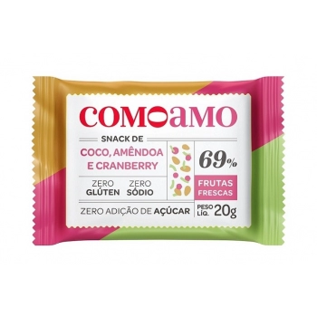 Snack Doce Coco, Amêndoas e Cranberry Zero - ComoAmo- Display 16 X 20g