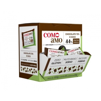 Snack Doce Chocolate 72% e Coco Zero - ComoAmo - Display 16 X 20g