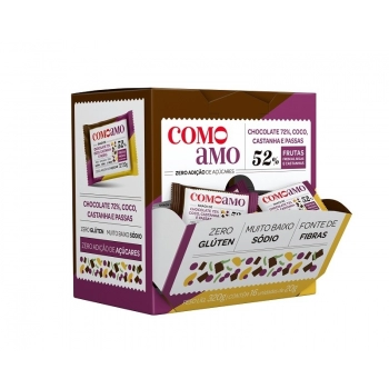 Snack Chocolate 72% Coco Castanhas e Passas- ComoAmo- Display 16 X 20g
