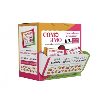 Snack Doce Coco, Amêndoas e Cranberry Zero - ComoAmo- Display 16 X 20g