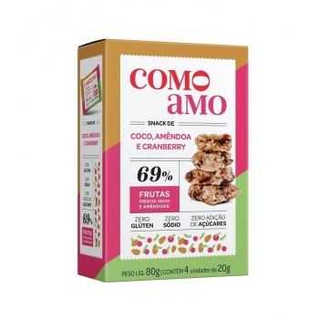 Snack Doce Coco Amêndoas e Cranberry Zero - ComoAmo - SM 4x20g