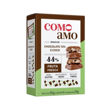 Snack Doce Chocolate 72% e Coco Zero - ComoAmo - SM 4x20g