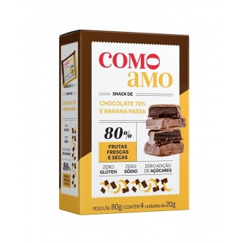 Snack Doce Chocolate 72% e Banana Passa Zero - ComoAmo - SM 4x20g
